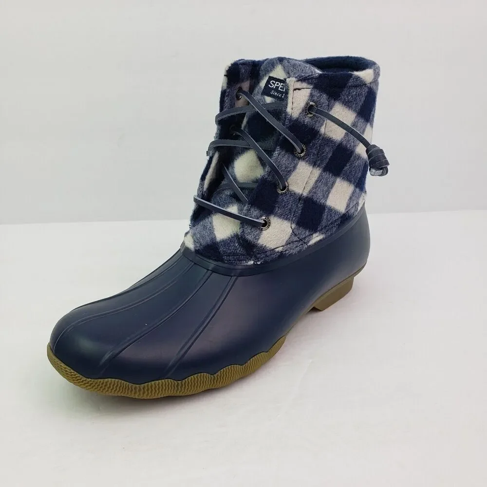 Sperry Top Sider Saltwater Youth Sz 6Y Blue Plaid Wool Waterproof Duck Boots